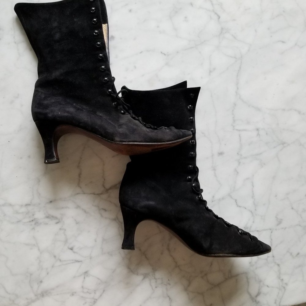 Ombeline Paris Lace up Heeled Suede Booties 37.5